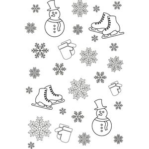 Winter raamstickervel M herbruikbaar - Decoratie winter - Raamsticker - Winter - Schaatsen - Sneeuwpop - Handschoenen - Wit
