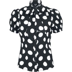 Hell Bunny - Dolores - Blouse - Zwart/Wit - Retro Stippenpatroon