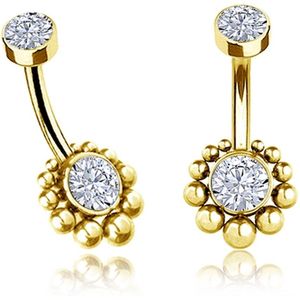 Vergulde Navelpiercing - Zirkonia Bloemetje