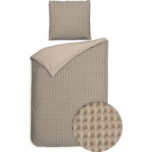 Heckettlane Dekbedovertrek Vafala - Effen Bedlinnen - 140x220 - Beige - Dekbedhoes van Katoen