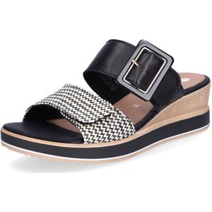 Remonte - Pantoffels - Zwart/crème - Wig Hak - Zomerschoen - Gemaksschoen met Zachte Binnenzool