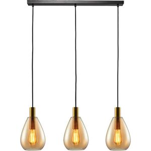 Dorato Hanglamp 3-lichts balk brons-goud/amber glas - Modern - Freelight