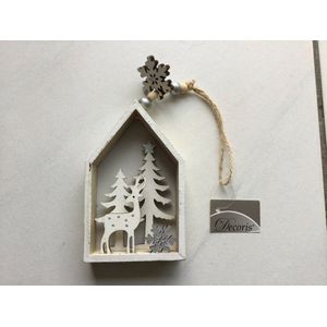 Houten Kersthuisje kersthanger voor in kerstboom kerstdecoratie van hout