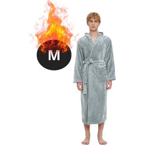 Livano Badjas Heren - Fleece - Katoen - Badstof - Sauna - Hamam - Wafel - Bathrobe - Duster - Ochtendjas - Spa - Kimono - Grijs M