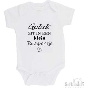 100% katoenen Romper ""Geluk zit in een klein rompertje"" Unisex Katoen Wit/zwart Maat 56/62
