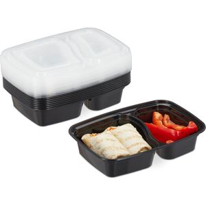 Relaxdays meal prep bakjes - 10 stuks - 2 vakken - lunchbox 800 ml - plastic vershouddozen