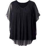 MIAMODA MIAMODA - Dames - Mesh overhemdblouse schouder met cut-out opaque jersey top - Zwart - Maat 42+