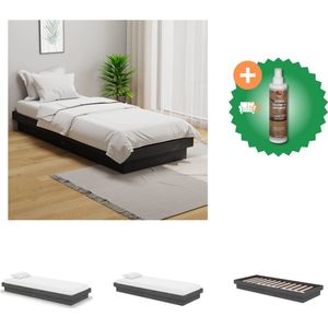 vidaXL Houten Bedframe - Grijs - 194 x 78.5 x 21 cm - Geschikt voor 75 x 190 cm Matras - Massief Grenenhout - Bed - Inclusief Houtreiniger en verfrisser