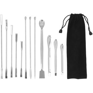 12 Piece Stainless Steel Laboratory Spatula, Micro Scoop Set, Laboratory Spoons Spatula Tool for Gel Capsules Empty Quick Fill Tray with Herbal Powder Tamper Tools,