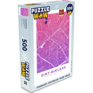 Puzzel Stadskaart - Sint-Niklaas - Paars - België - Legpuzzel - Puzzel 500 stukjes - Plattegrond
