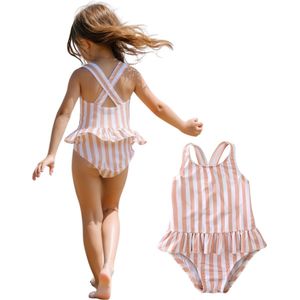 Joya Kids - Gestreept Badpak - Roze Wit - Met Ruches - Meisjes
