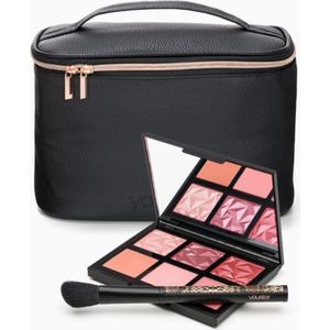 Beauty Make-up Tasje - Set van 2 producten en tas - wangen rouge - 6 kleuren - glitter en mat gezicht borstel - 2st