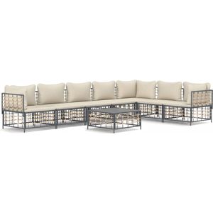 VidaXL 8-delige Loungeset met Kussens - Poly Rattan Antracietkleurig