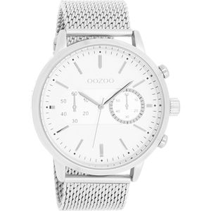 OOZOO Timepieces - Zilverkleurige horloge met zilverkleurige metalen mesh armband - C9070