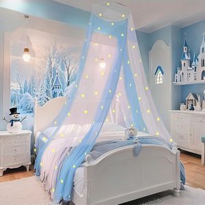 Goodivery ® Prinses regenboog-bedhemel met eenhoorn-slot licht op in het donker, bedhemel voor meisjes, kamerdecoratie of feeënthemafeest - Ster Wit+blauw