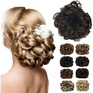 Hair Piece Bun Scrunchie Updo Curly Brown Thick Hair Extension Combs in Bun Hairpiece for Women