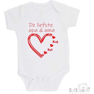 100% katoenen Romper ""De liefste opa & oma met de namen van 2 kleinkinderen"" Unisex Katoen Wit/rood Maat 62/68