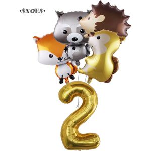 Snoes Ballonnen - Gouden Cijferballon 2 Jaar Set Bosdieren – Dieren Feestpakket - Kinderverjaardag