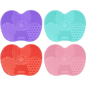 Silicone Makeup Brush Cleaning Mat - Sterke Adsorptie - Draagbare Make-up Borstel Reinigingsmat - 4 Stuks in Roze, Rood, Paars en Groen