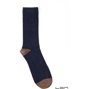 LON sokken - katoen met kasjmier - marine blauw/bruin - maat 43-46 - zacht - licht van gewicht - ademend - vochtregulerend - neutraliseert geur - natuurlijke antibacteriële eigenschappen - optimale pasvorm - stimulerend voor voeten - Made in Portugal
