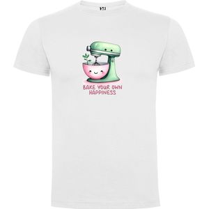 Wit T-Shirt met “Bake Your Own Happiness - Zelfzorg“ Print Full Color Maat S