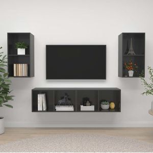 The Living Store Televisiewandmeubelset - Hoogglans grijs - 37 x 37 x 72 cm - 4 x tv-meubel