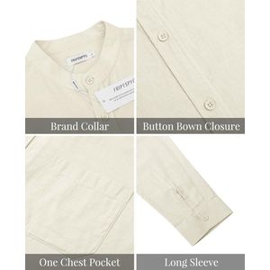 Linnen Katoenen Lange Mouwen Hemd met Opstaande Kraag voor Heren