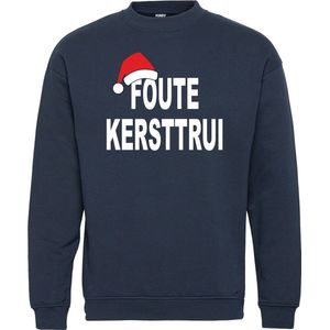 Kersttrui met muts en tekst Foute Kersttrui | Foute Kersttrui Dames Heren | Kerstcadeau | Kerstpakket | Navy | maat M