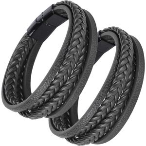2 Stks Mannen PU Lederen Armband met Magnetische Sluiting - Multilayer Gevlochten Polsbandjes Craft Decoratie - Garosa .