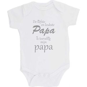 100% katoenen Romper ""De liefste en leukste Papa is toevallig mijn papa"" Vader Vaderdag Unisex Katoen Wit/grijs 68/74