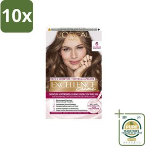 10 x L'Oréal Excellence Crème Permanente Crèmekleuring 6 Donkerblond - Grootverpakking - Haarverf - Grijsdekking - Permanent Haarverf - Donkerblond - Crème Kleuring