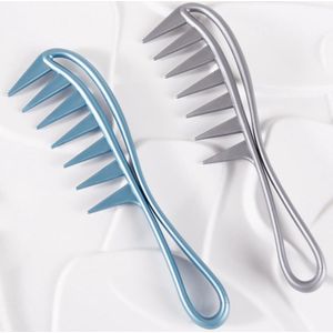 Pack of 2 Coarse Tooth Comb, Wide Shark Tooth Combs Curling Comb Made of Durable Plastic, Hairdressing Tools with Chunky Comb Structure for Curly Wet, Wavy Hair and Wigs (Blue, Grey