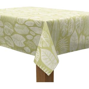 MixMamas Tafelkleed Gecoat Jacquard - 140 x 250 cm - Tropische Bladeren – Groen