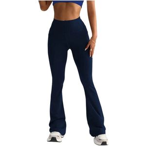SERENAFLARE Legging - Dames - Flare Pants - Sportlegging - met Zakken - Wijduitlopende Pijpen - Hoge Taille - Comfortabel - Stretchmateriaal - Duurzaam - Stijlvol Design - Blauw - Maat S
