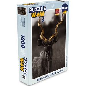 Puzzel Hert - Gewei - Zwart - Goud - Legpuzzel - Puzzel 1000 stukjes volwassenen