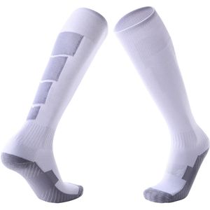 1 paar - Kniehoge sportsokken - Verdikte badstof met schokabsorptie en antislipfunctie - Unisex - Volwassene (past bij schoenmaten 39-45) - Wit+Grijs