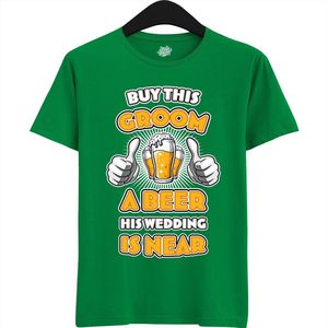 Buy This Groom A Beer | Vrijgezellenfeest Cadeau Man - Groom To Be Bachelor Party - Grappig Bruiloft En Bruidegom Bier shirt - T-Shirt - Unisex - Kelly Groen - Maat M