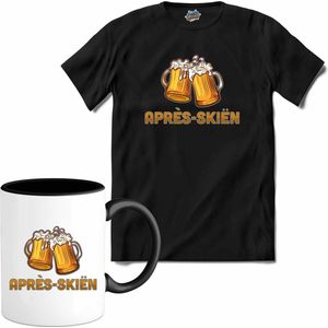 Après-skiën | Grappige apres ski bier shirt | Wintersport kleding - T-Shirt met mok - Unisex - Zwart - Maat S