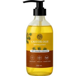 Castor Olie 500ml - Glazen fles met pomp - 100% Puur - Koudgeperst & Onbewerkt - Biologische Castor Olie - Castor Olie voor Wimpers - Hexaanvrij - Wimperserum - Haarolie - Huidolie