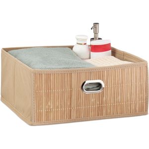 Relaxdays opbergmand badkamer - bamboe mand - kast organizer - opbergdoos stof - opbergbox - Naturel