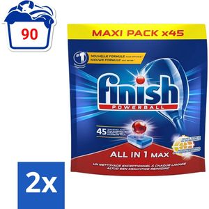 Finish Powerball - All in 1 Max - Vaatwastabletten - Met Bicarbonaat - 45 Tabletten - Voordeelverpakking - 2 stuks