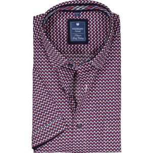 Redmond regular fit overhemd - korte mouw - popeline - rood dessin - Strijkvriendelijk - Boordmaat: 41 - 42