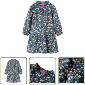 vidaXL Meisjesjurk - Kinderjurk - Kinderjurk met lange mouwen 92 donkerblauw - Blauwe Jurk - Katoenen Jurk - Langmouwjurk