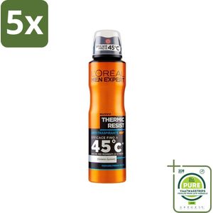 5 x L'Oréal Men Expert Deo Spray - Deodorant - Thermic Resist - 150 ml - Grootverpakking - L'Oréal Deodorant - Deodorant Spray - Antitranspirant - Mannen Deodorant - Thermic Resist