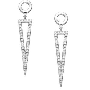 EAR IT UP - Oorbellen - Driehoek - Cirkel - Push back oorknopjes - Gerhodineerd 925 sterling zilver - Zirkonia - Pavézetting - 38 x 7 mm - 1 paar