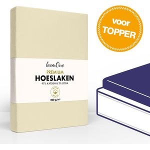 Loom One Premium Topper Hoeslaken – 97% Jersey Katoen / 3% Lycra – 140x200 cm – tot 12cm matrasdikte– 200 g/m² – voor Boxspring-Waterbed - Natural / Crème