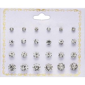 Fako Bijoux - Oorbellen - Transparant - Zirkonia - 3-8mm - 12 Paar