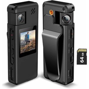 MKSS® Bodycam - Action Cam - Bewegingsdetectie - 180º Draaibare Lens - Bodycam Politie - Spycam - Full HD - Zwart