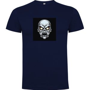 Donker Blauw T-Shirt met “ Kleurrijke Halloween Spooky Face “ Print Full Color Maat M