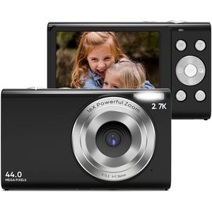 Digitale camera 2,7K/44MP/16x zoom/Anti-Shake/Webcam Zwart